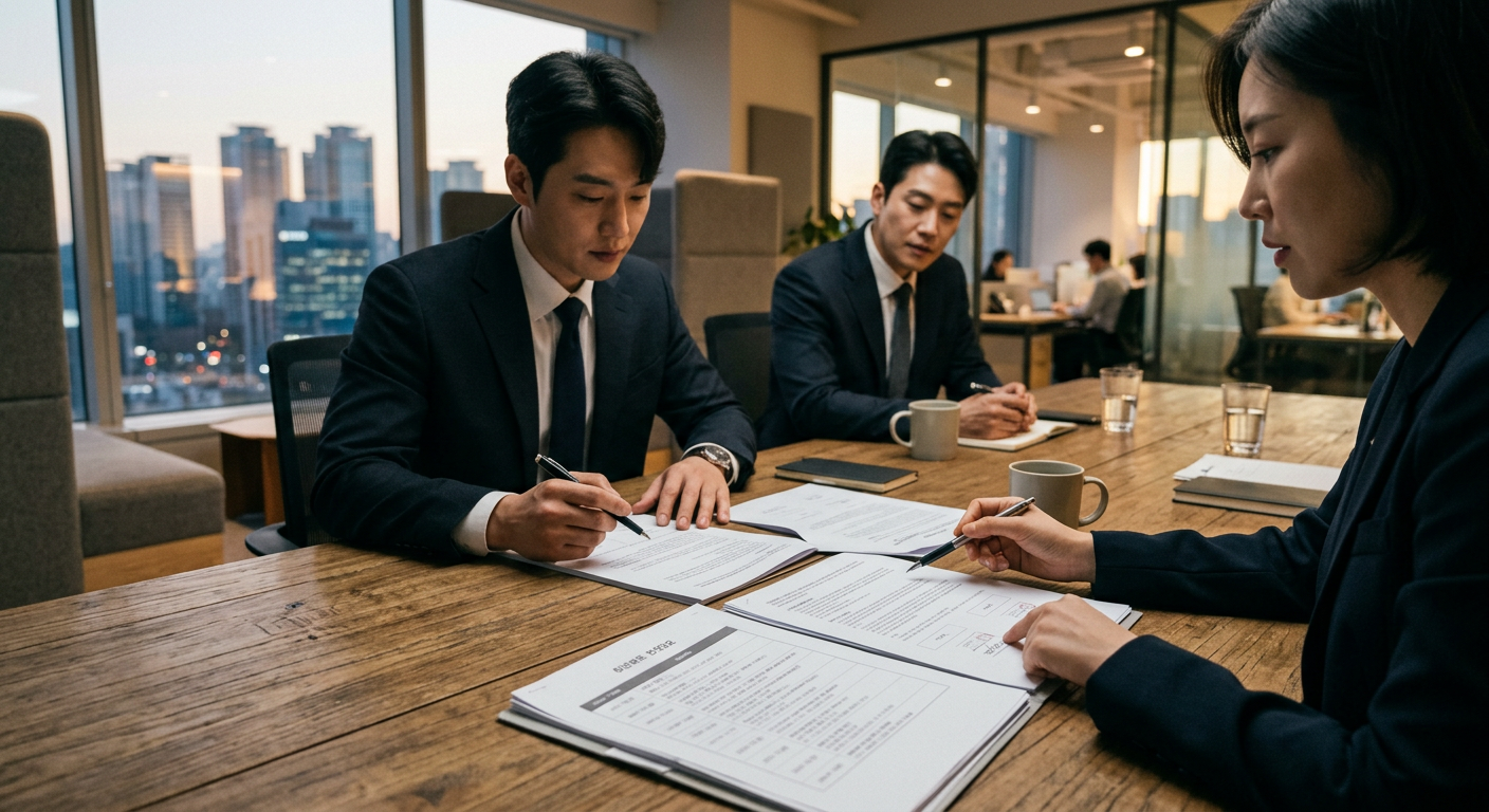 소속사 직계약 아이돌 섭외를 위한 계약 미팅 장면