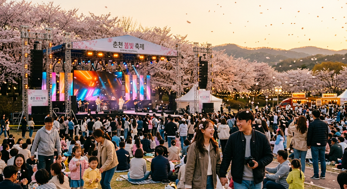 봄축제 라인업 공연을 기다리는 야외무대 관객