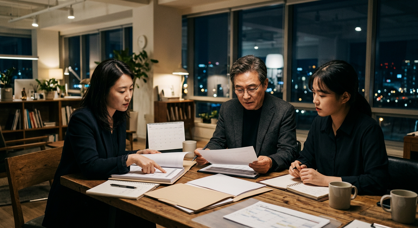 소속사 직계약 가수 섭외 견적 미팅 장면