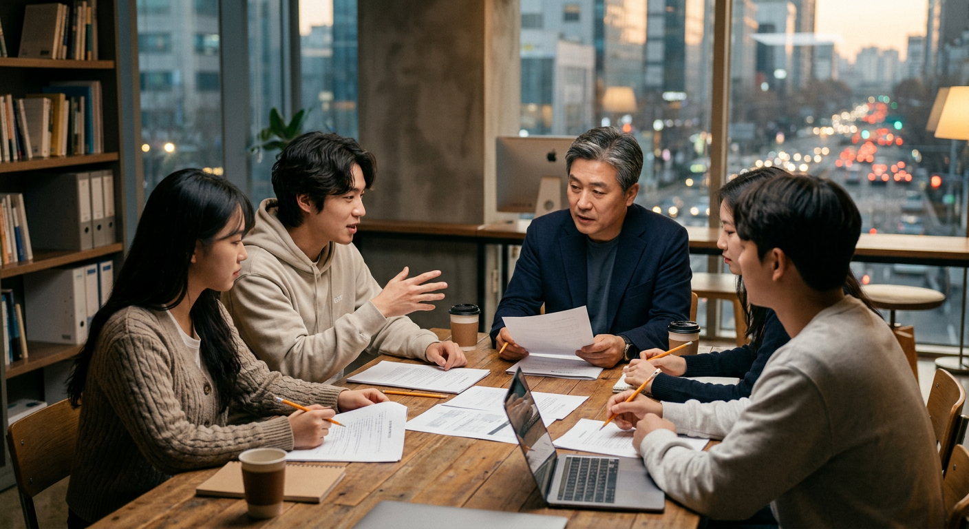 총학생회와 행사 사회자 섭외 조건을 논의하는 미팅