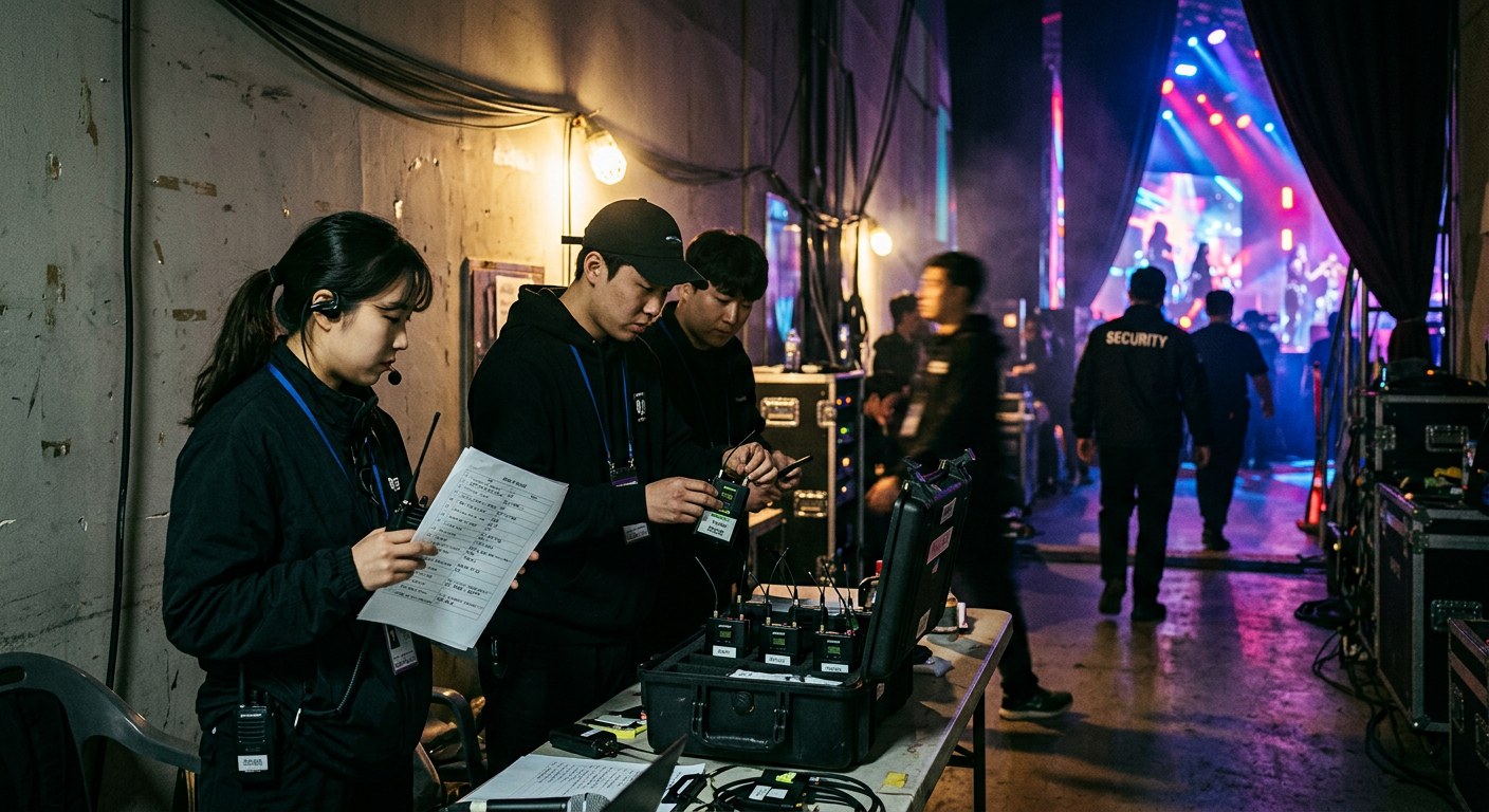 축제 가수 섭외 후 백스테이지 운영을 점검하는 모습