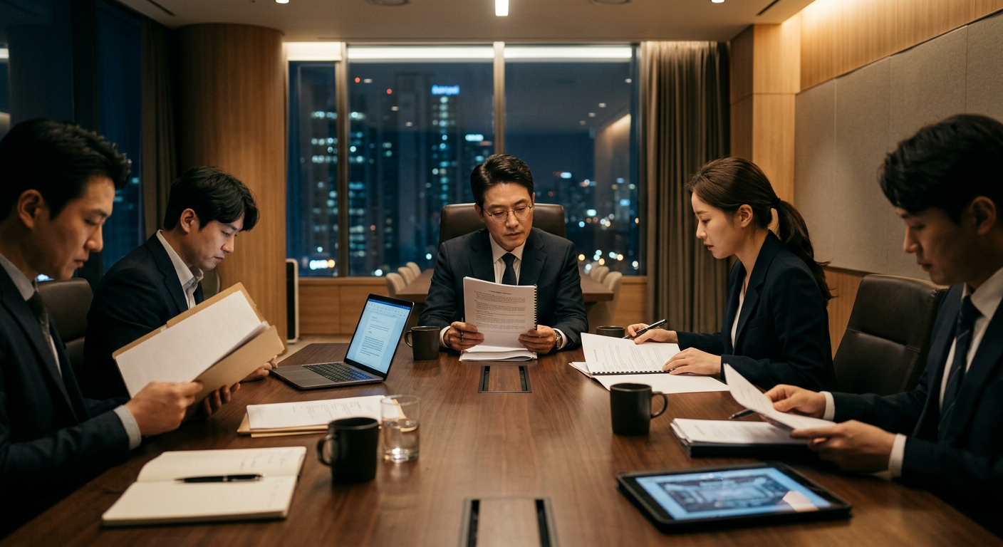 기업 행사 진행 MC 섭외 계약 조건을 검토하는 미팅