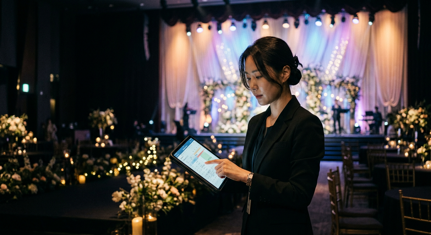 웨딩 축가 비용 견적을 확인하는 행사 매니저