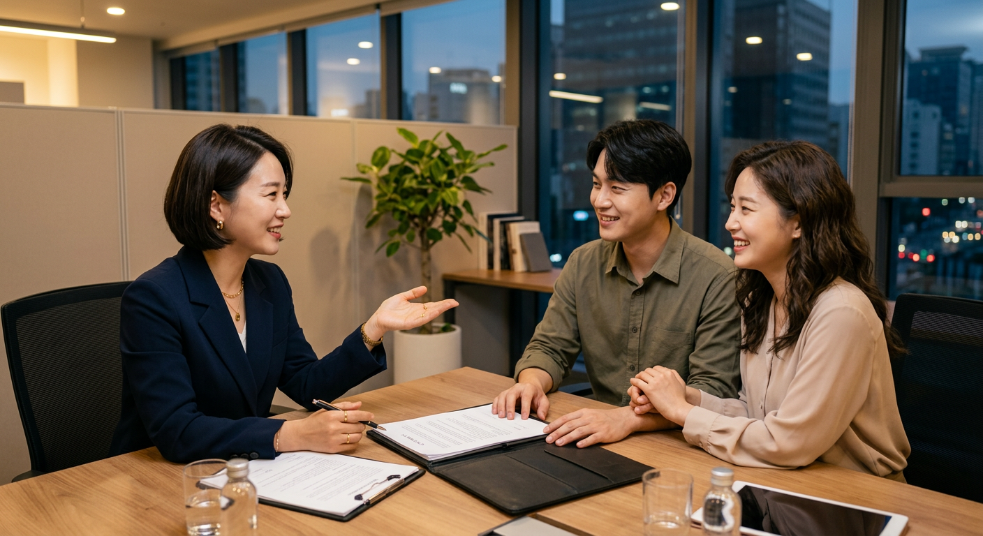 웨딩 공연 사회자 섭외 계약 조건을 확인하는 미팅