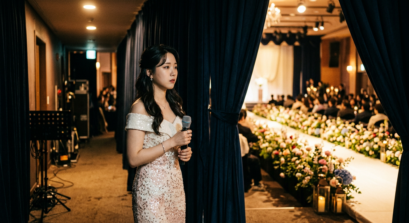 결혼식 라이브 가수의 본식 전 대기 장면