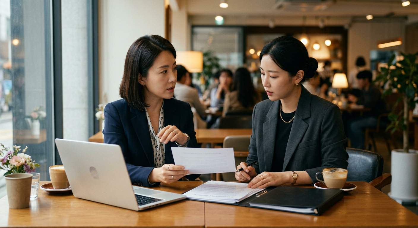 가수 섭외 견적과 계약 조건을 검토하는 미팅 장면