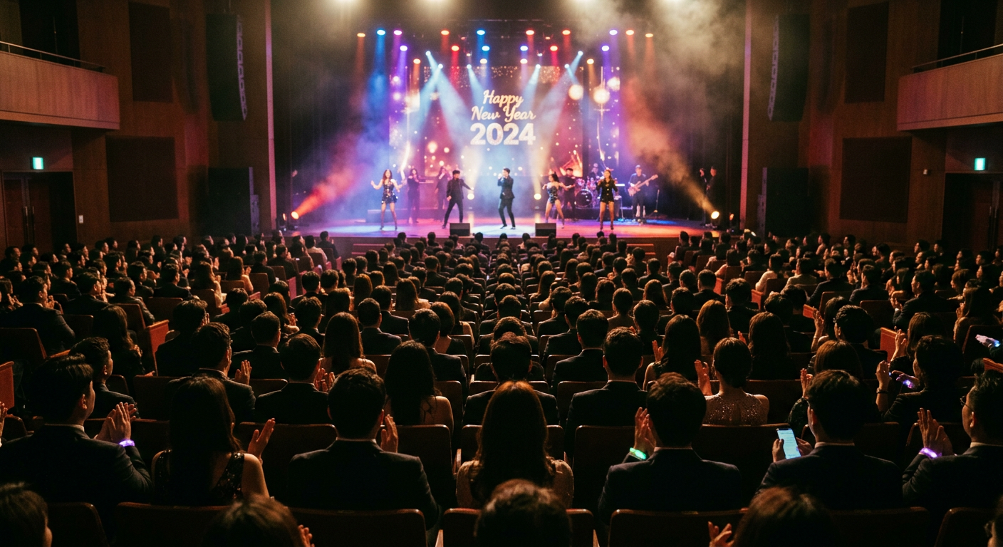 신년회 축하공연을 관람하는 기업 임직원 객석