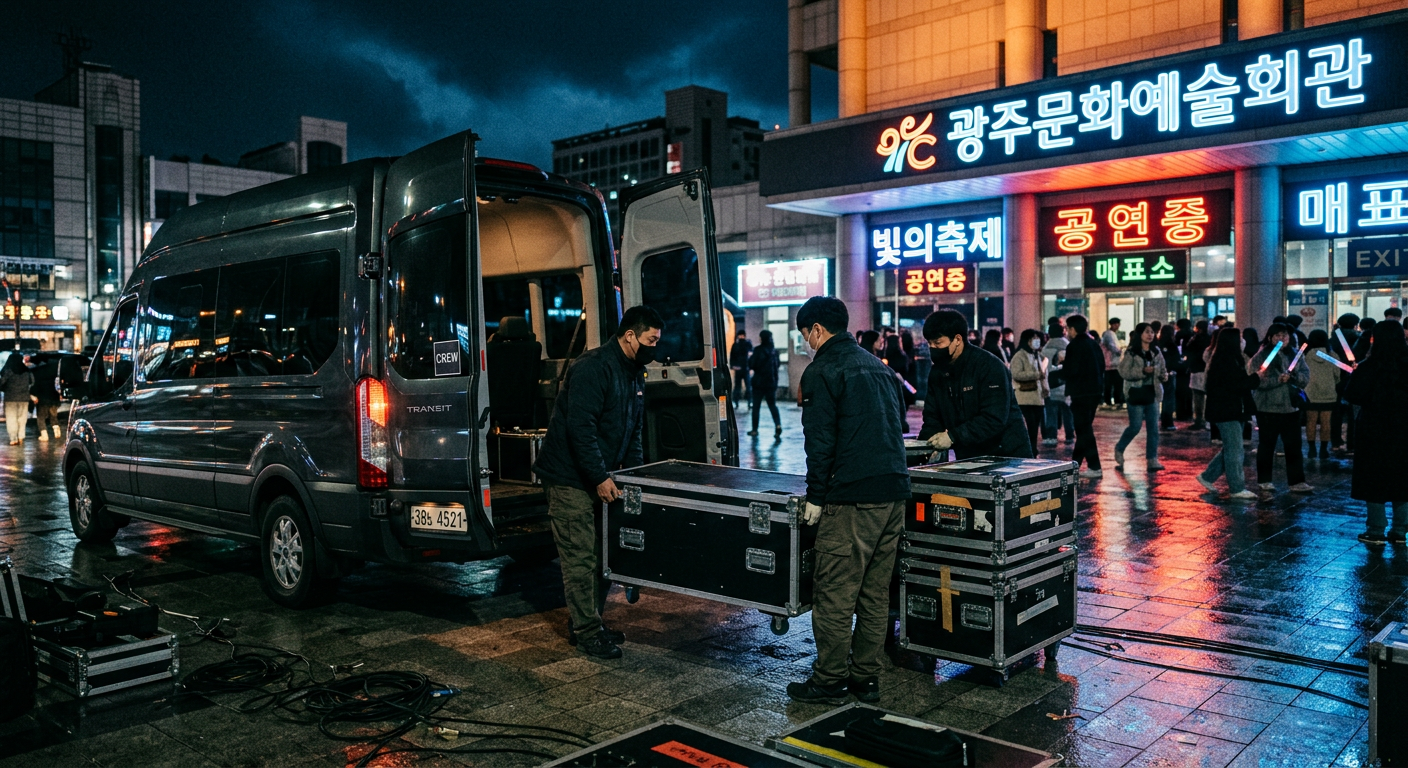 트로트 가수 지방 행사 이동과 장비 반입 현장