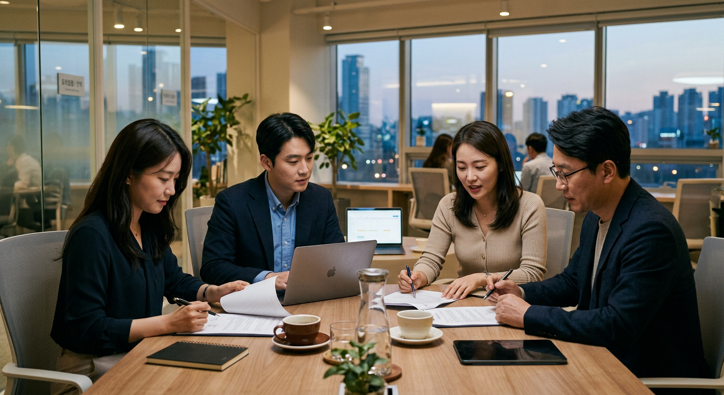 소속사 직계약 가수 섭외 견적 미팅 장면
