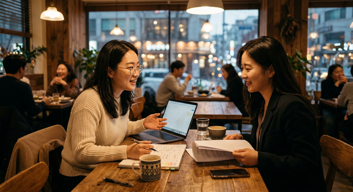 야외결혼식 가수 섭외 계약 조건을 검토하는 미팅