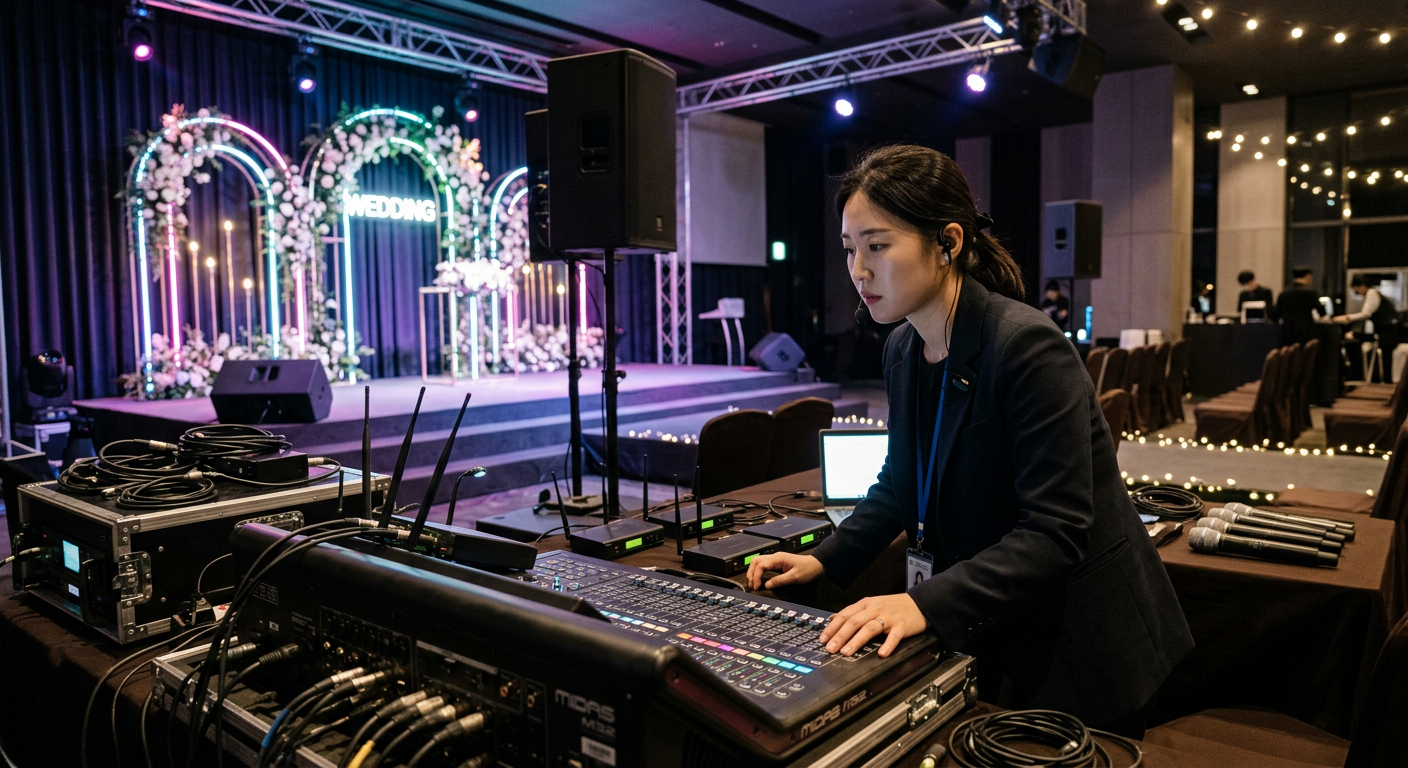 연예인 축가 섭외 전 예식장 음향을 점검하는 현장